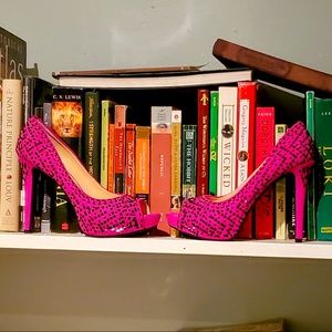 GIANNI BINI Pink Suede Black Rhinestoned Embellished Stiletto Pumps